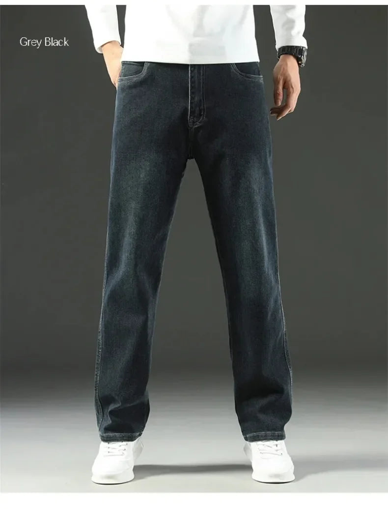 2025 New Autumn and Winter Men's Jeans Loose Comfortable Straight Business Casual Versatile Wide-leg Business Trousers