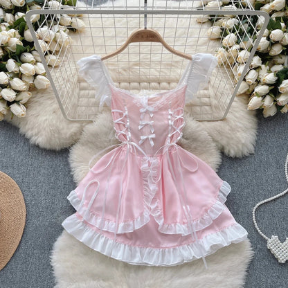 Woman Fashion Sexy Strap Dress New Sleeveless Slim Floral Print Mini Dress Comfortable Breathable Mesh Lace Mini Dress