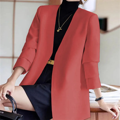 Fashionable Versatile Spring Autumn Women's Blazer Jacket Korean Style Street Style Long Sleeve Suit Coat Pure Color Commute...