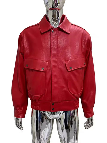 Spring Autumn Cool Handsome Short Yellow Soft Pu Leather Jacket Men Turn-down Collar Luxury Designer Clothes 2025