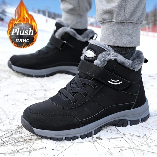 Snow Boots for Men Casual Winter Shoes Platform Non-slip Warm Fur Ankle Boots Plush Combat Outdoor Hiking Motorcycle Boots 2025
