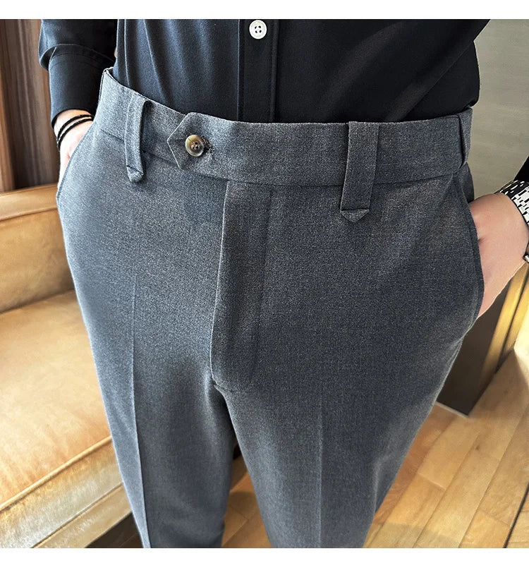 New Men Casual Solid Color Suit Pants Fashion Men Slim Fit Business Social Dress Pants Formal Wedding Social Party Male Trousers