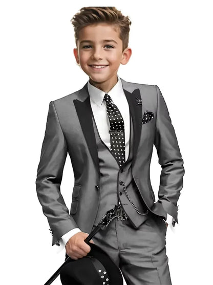 High Quality Boys Formal Suit Set 3 Pieces For Violin Performance Classy Peak Lapel Kids Slim Fit Tuxedo Birthday Party Wear