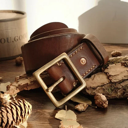 4.1CM Men High Quality Genuine Leather Belt Luxury Designer Brass Pin Buckle Belts Pure Cowskin Vintage Strap Male Jeans for Man