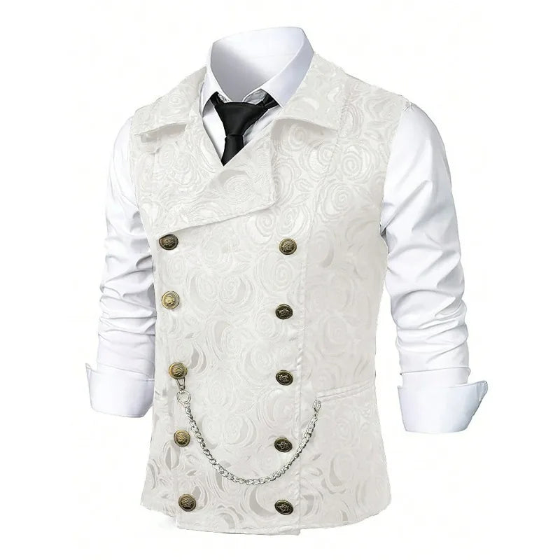 Suit Vest Men British Style Turn Down Collar Double-breasted Male Waistcoat Slim Printed Business Casual Man Coat Vest