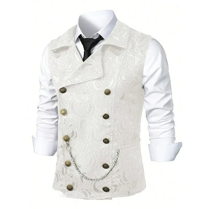 Suit Vest Men British Style Turn Down Collar Double-breasted Male Waistcoat Slim Printed Business Casual Man Coat Vest