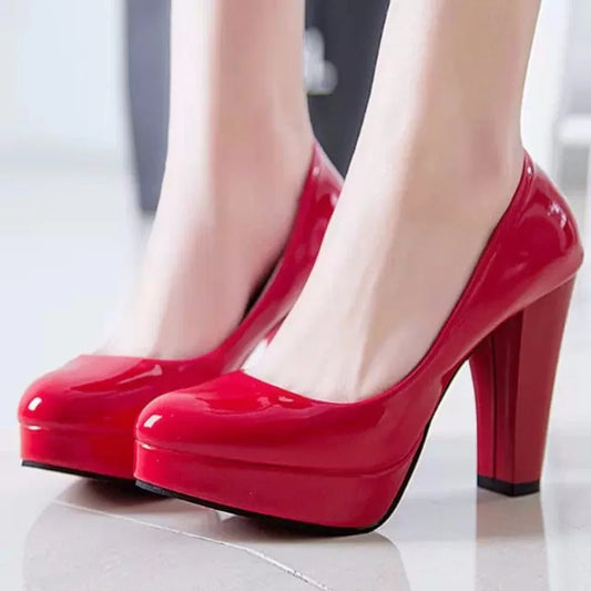 High Heels Shoes Women White Wedding Shoes Thick High Heels Fashion Party Pumps Footwear Black Red Big Size Spring
