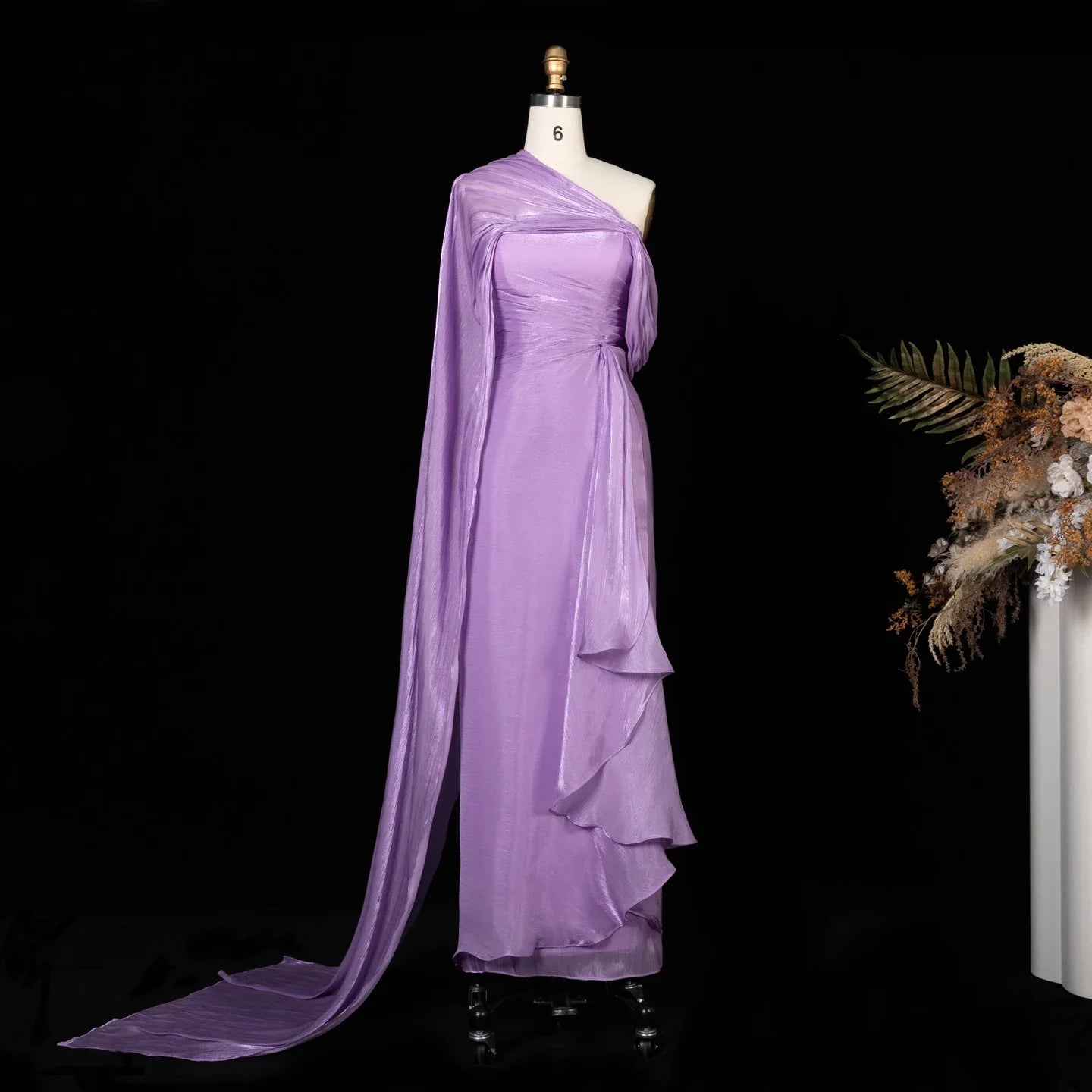 2026 Women's Elegant Evening Dresses with Draped Cape Formal Birthday Gown Pink One Shoulder Arabic SF199 Customized
