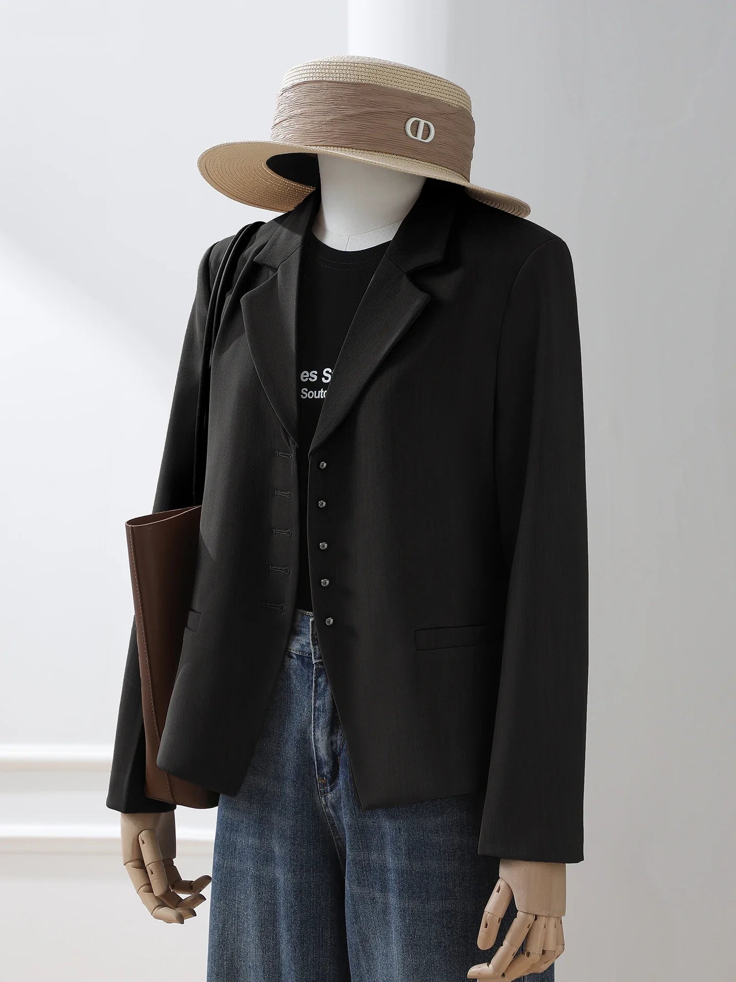 Women Vintage Brown Blazer Jacket Long‑Sleeve Single‑Breasted Lapel Suit Coat Ladies Casual Streetwear Office Slim‑Fit Outerwear