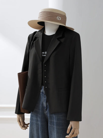 Women Vintage Brown Blazer Jacket Long‑Sleeve Single‑Breasted Lapel Suit Coat Ladies Casual Streetwear Office Slim‑Fit Outerwear