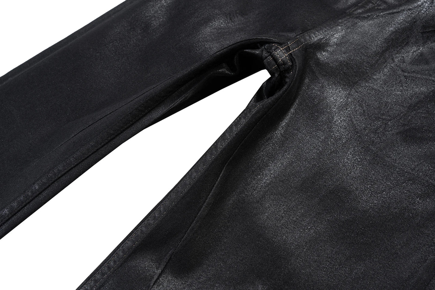 Streetwear Black Wax Leather Strecth Jeans for Men Ropa Hombre Baggy Y2k Flare Pants Oversized Straight Denim Trousers