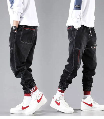 Plus Size 5XL Men's Baggy Harem Jeans Hip Hop Male Trousers Black Blue Cargo Jeans Man Fashion Streetwear Denim Jogger Pants