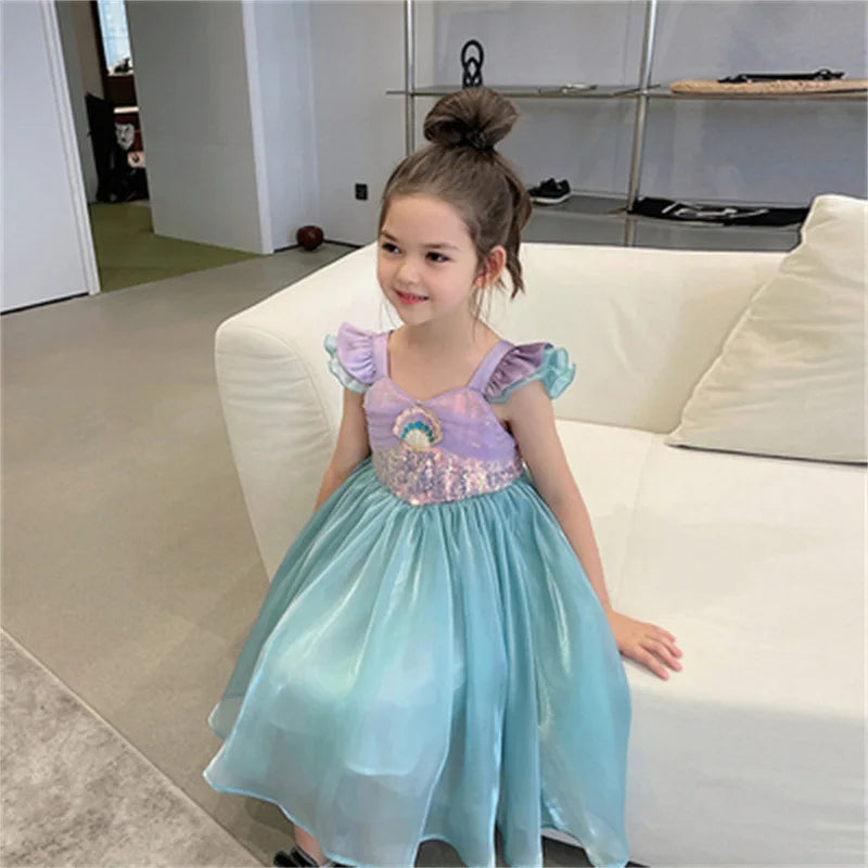 Little Mermaid Ariel Princess Costume Kids Dress For Girls Cosplay Children Carnival Birthday Party Clothes Mermaid Summer Dress
