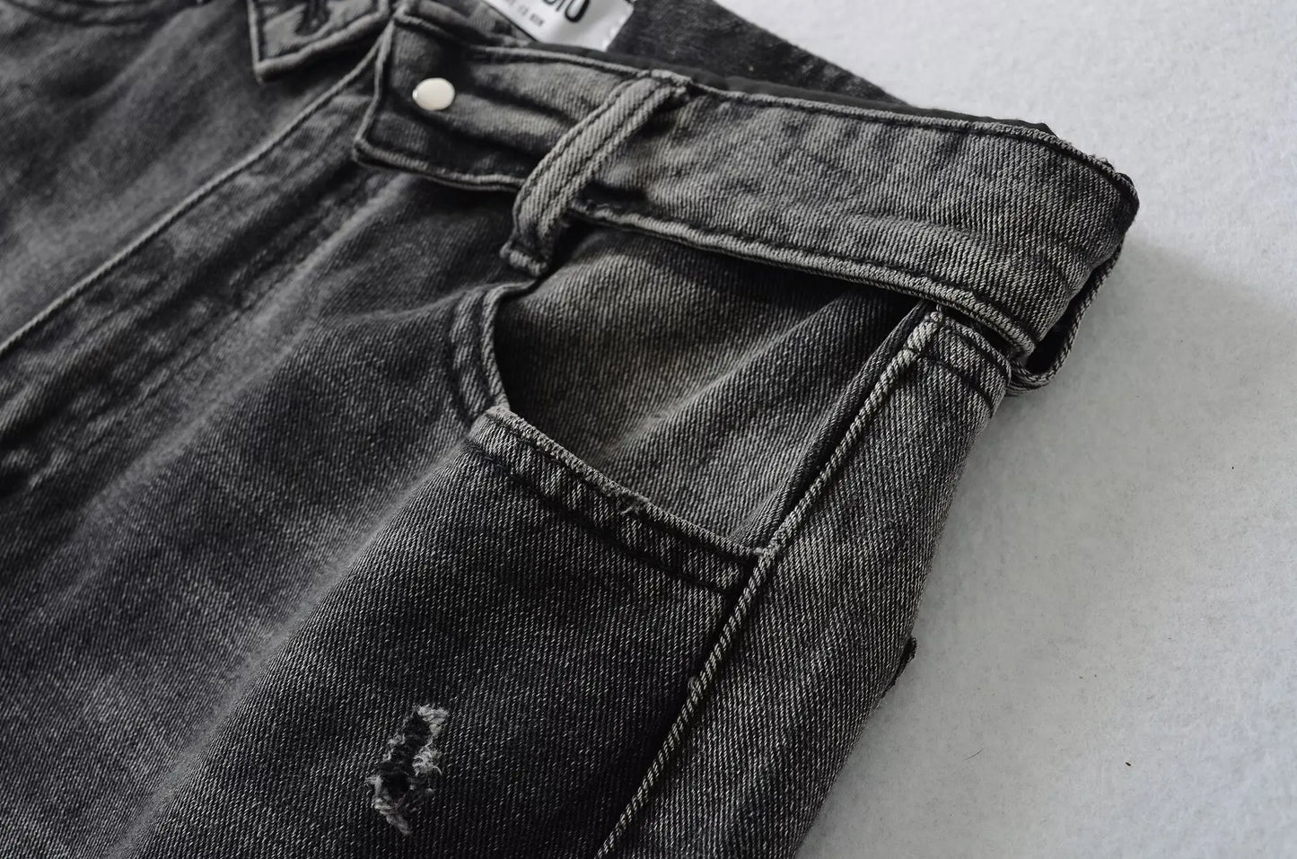 American Retro Cuffed High Waist Slimming Casual Denim Jeans Women's Autumn Versatile Loose Straight Leg Floor-Length Pants