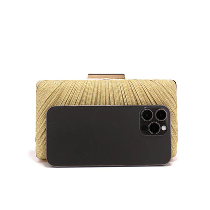 Fashion Women Clutch Bags Ruched Casual  Lady Evening Bags Golden Metal Chain Handbags Bling Sequined Banquet Dinner Prom Holder