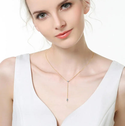 Marquise Cut Moissanite Necklaces Long Tassel Clavicle Chains Necklace for Women 925 Sterling Silver Jewelry Collares