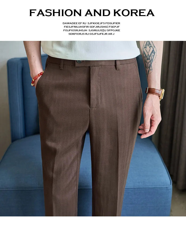 Summer New Linen Breathable Trousers High Quality Fashion Men Straight Casual Pants Men Slim Fit Solid Business Office Suit Pant
