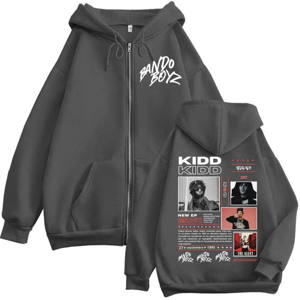 Rapper Kidd Keo Graphic Zipper Hoodie Men Women Clothing Hip Hop Vintage Zip Up Sweatshirts Fashion Casual Oversized Pullovers