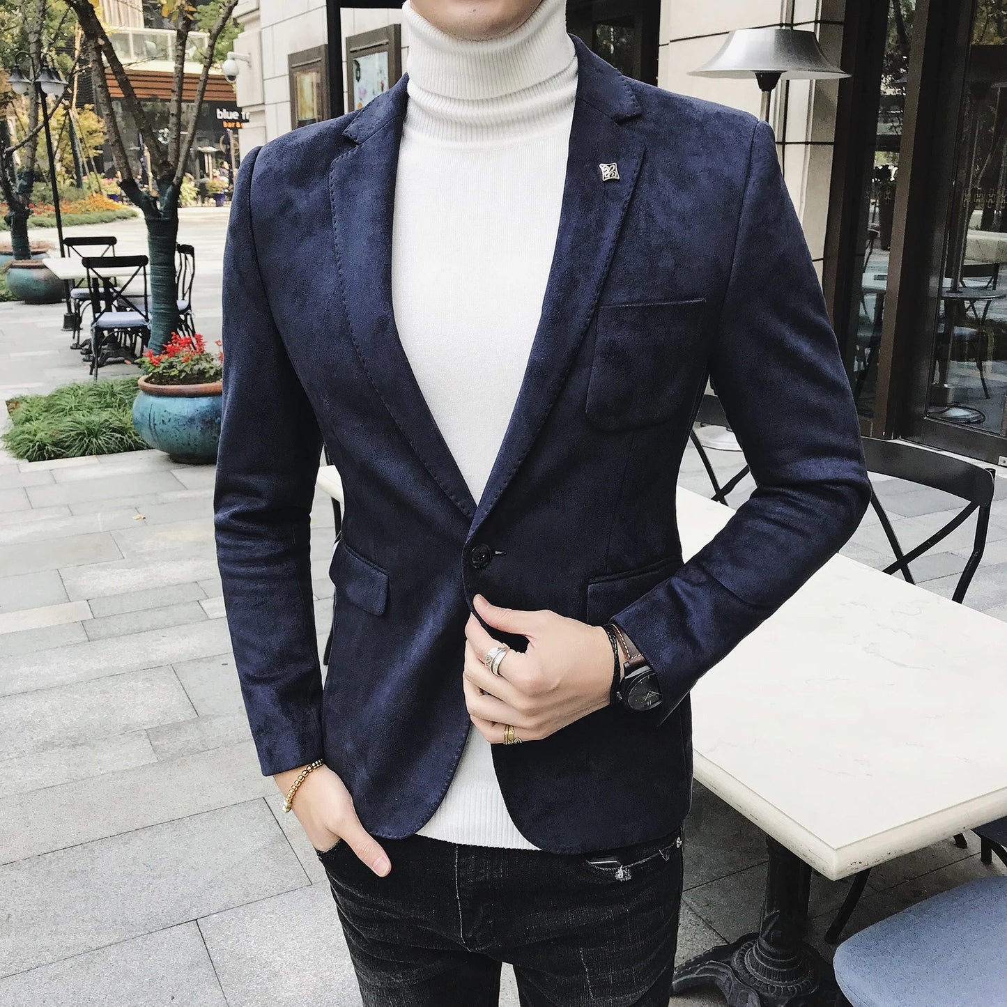 Blazer Hombre Men's Casual Slim Fit Deerskin Velvet Suit Jacket High-quality Korean Luxury Formal Solid Color Suit 6 Colors