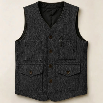 Men Vest Brown Herringbone Single Button With Pocket Waistcoat For Wedding Party Business Work Office Daily Casual Men Suit Vest