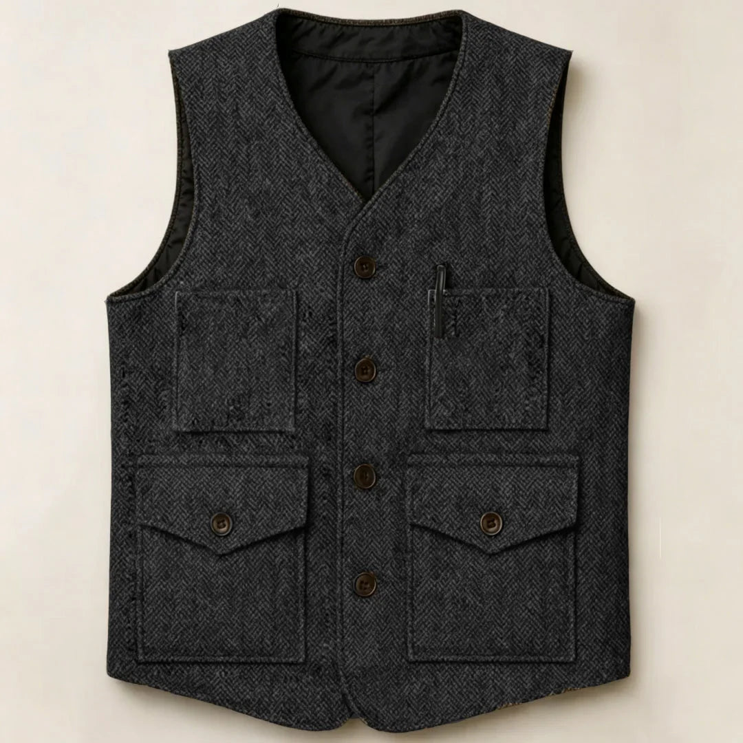 Men Vest Brown Herringbone Single Button With Pocket Waistcoat For Wedding Party Business Work Office Daily Casual Men Suit Vest