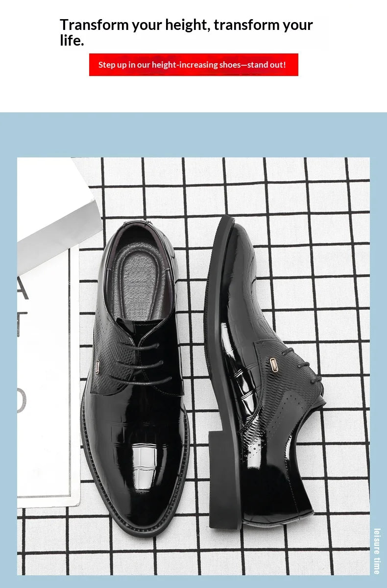 Mens Elevator Shoes 6/8CM Height Increase Invisible Hidden Formal Oxford Derby Leather Dress Shoes for Wedding Business Lace Up