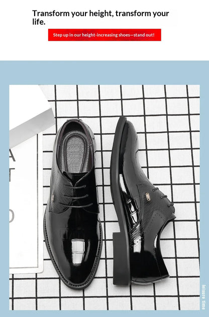 Mens Elevator Shoes 6/8CM Height Increase Invisible Hidden Formal Oxford Derby Leather Dress Shoes for Wedding Business Lace Up