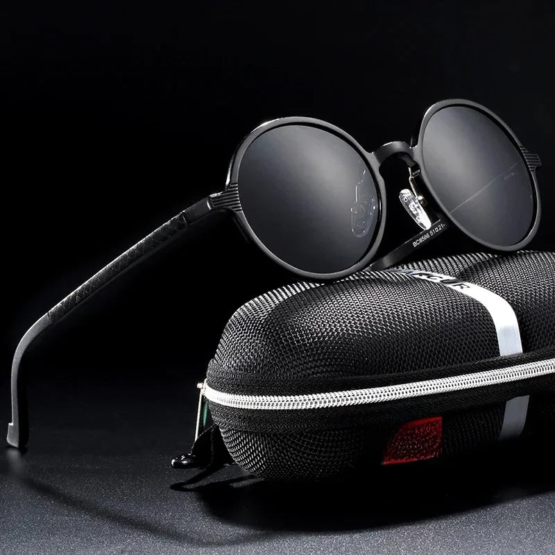 Vintage Aluminum Magnesium Sun Glasses Men Polarized Driving Sunglasses Round Steampunk Shades Brand Designer Eyewear