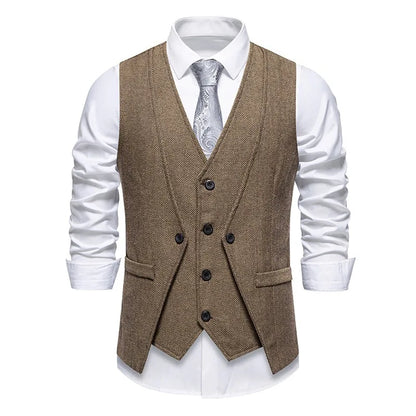 Waistcoat Man British Style Turn Down Collar Men Vest Slim Solid Double-breasted Sleeveless Versatile Male Suit Vest