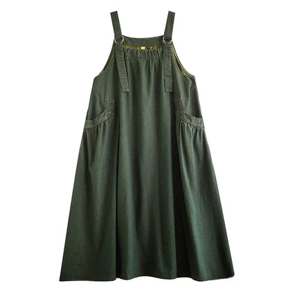 Retro Crtsmanip Loose Fit Slimming Denim Overalls Long Skirt Dr Spring Summer Autumn Winter A-Line Straight Cut Gown