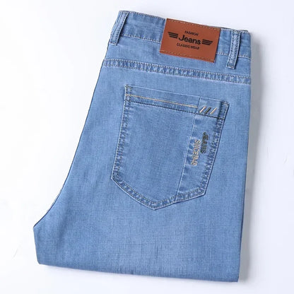 New Summer Men's Denim Shorts Fashion Light Color Casual Loose Multi-pocket Straight Five-minute Pants Elastic Knee Shorts