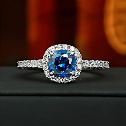 European and American retro princess square 925 silver ring inlaid with high carbon diamonds niche light luxury, daily exquisite