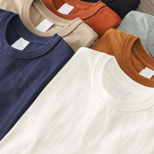 11.2 Oz Heavyweight Autumn Long Sleeved T Shirt for Men 100%Cotton Plain Shirt O-Neck White Tops Oversized Men's Clothing
