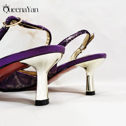 2025 Wine Colour Wedding Women High Heels for Italian Design Shoes and Bag Rhinestone Decorate Pointed-Toe Gorgeous Parties