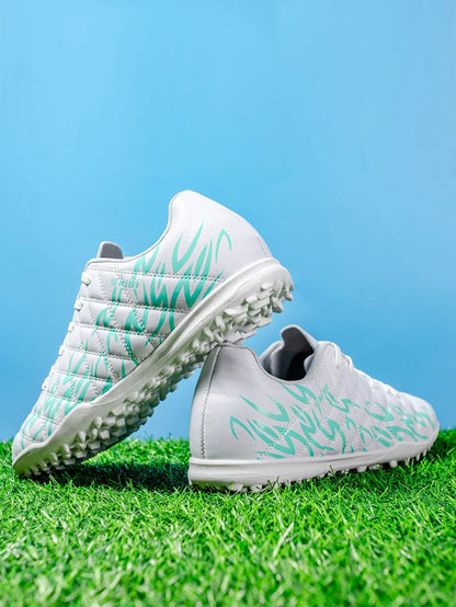 Men Women Kids Youth TF Turf Soccer Cleats PU+Fabric Upper Rubber Sole Non-Slip Wear-Resistant Training Shoes