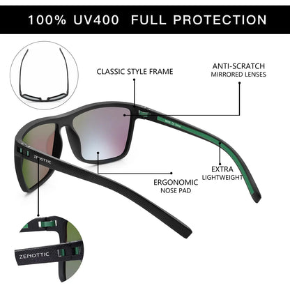 Polarized Sunglasses for Men Shades Lightweight TR90 Frame UV400 Protection Square Outdoor Trave Driving Sun Glasses