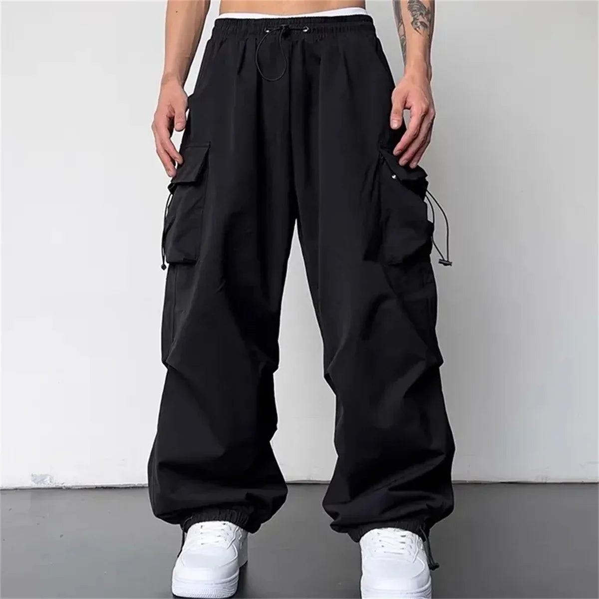 American Spring Summer Men Casual Cargo Pants Pockets Plus Size Black Out Door Elasticity Sports Oversize Pants 46 48 50