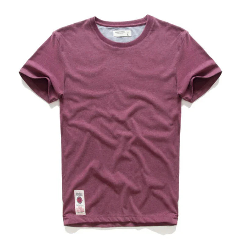 Men's T-Shirt Summer Cotton Solid T-Shirt Men's Short Sleeve Tee Fancy Yarns High Quality Classical Tops T Shirts Color Wine Blu
