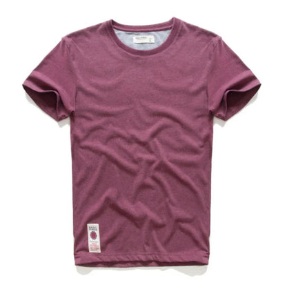 Men's T-Shirt Summer Cotton Solid T-Shirt Men's Short Sleeve Tee Fancy Yarns High Quality Classical Tops T Shirts Color Wine Blu