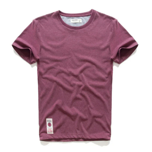 Men's T-Shirt Summer Cotton Solid T-Shirt Men's Short Sleeve Tee Fancy Yarns High Quality Classical Tops T Shirts Color Wine Blu