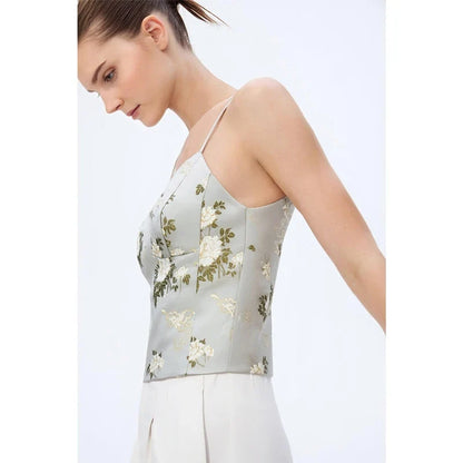 Women Top 2026 Autumn New Jacquard Sling Vest Women Adjustable Shoulder Strap Inner Waist-cinching Sleeveless Top 12651005