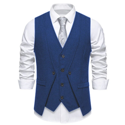 Men Vest Brown Herringbone Single Button V Neck Waistcoat For Wedding Banquet Office Business Work Casual Daily Men Suit Vest
