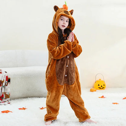 Capybara Anime Cosplay Costumes Kids Animal Cartoon Jumpsuit for Children Halloween Christmas Girls Boys Hooded Pajamas Onesies