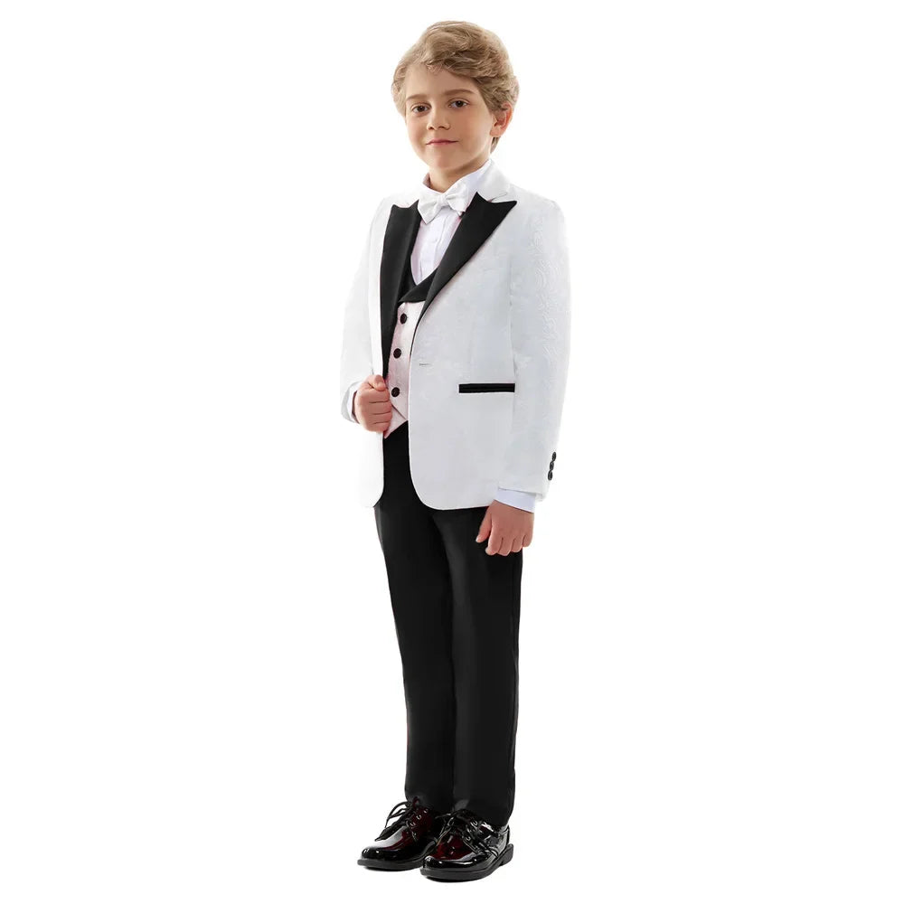 Classic Wedding Suit Set For Boys Slim Fitting Tuxedo Suits Blazer Vest Pants Bow-Tie 4PCS Graduation Piano Costume Dress wear