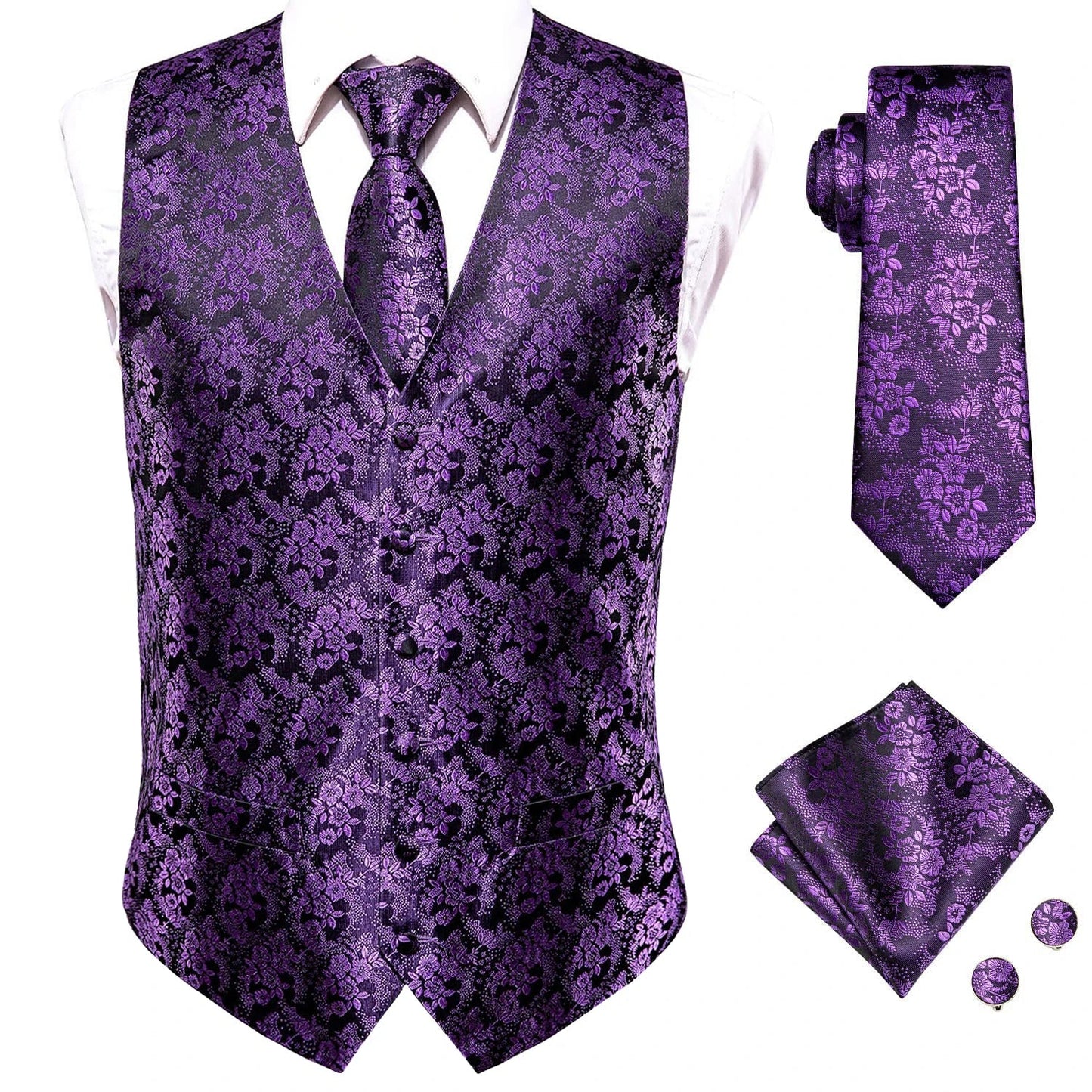 20 Color Men's Vests Tie Business Formal Dress Slim Sleeveless Jacket 4PC Hanky Cufflink Blue Paisley Suit Waistcoat