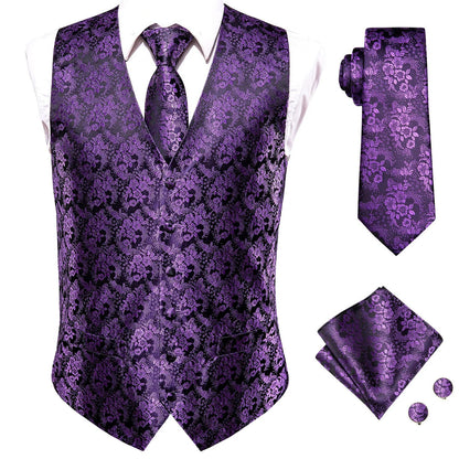 20 Color Men's Vests Tie Business Formal Dress Slim Sleeveless Jacket 4PC Hanky Cufflink Blue Paisley Suit Waistcoat