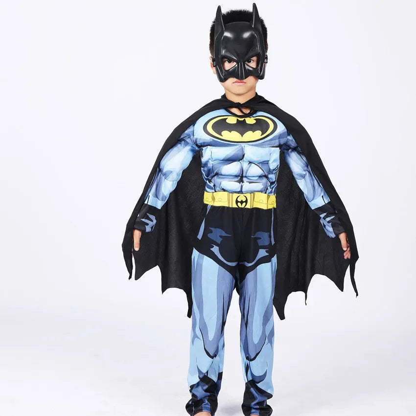 Boy Girl Bat Cosplay Jumpsuit Hero Costume Suit with Cape Mask Men Superhero Wayne Cosplay High quality Halloween Carnival Party