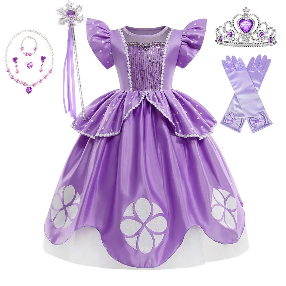 2 3 4 6 8Y Little Princess Sophia Frock Fancy Birthday Sofia Party Dress for Girl Sequined Bodice Flying Sleeve Carnival Costume