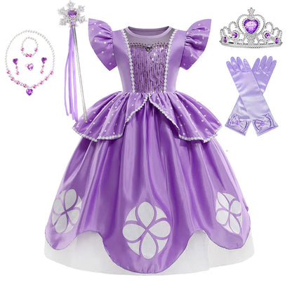 2 3 4 6 8Y Little Princess Sophia Frock Fancy Birthday Sofia Party Dress for Girl Sequined Bodice Flying Sleeve Carnival Costume