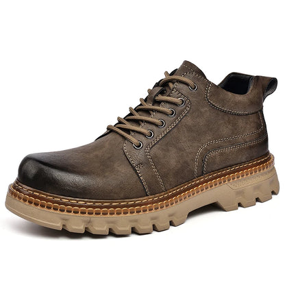 Genuine Leather Men Boots Cow Leather Upper Durable Sole Lace up Autumn Winter Boots Fur Daily Leisure Outdoor Shoes For Man New